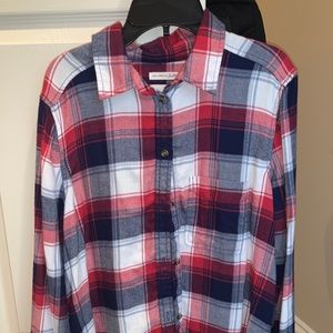 Red, White, and Blue plaid Button Down Flannel
